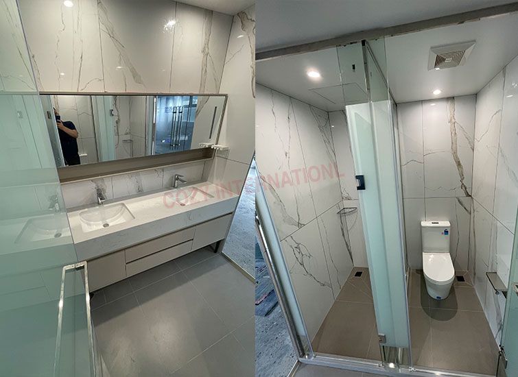 Los compartimientos de baño con baldosas cerámicas grandes para villas y hoteles, con normas australianas