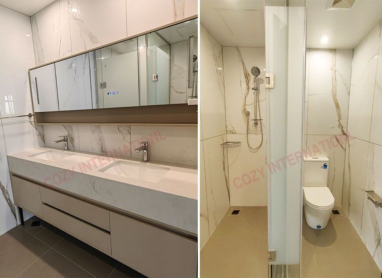 Los compartimientos de baño con baldosas cerámicas grandes para villas y hoteles, con normas australianas