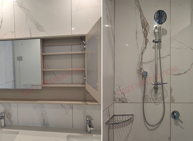 Los compartimientos de baño con baldosas cerámicas grandes para villas y hoteles, con normas australianas
