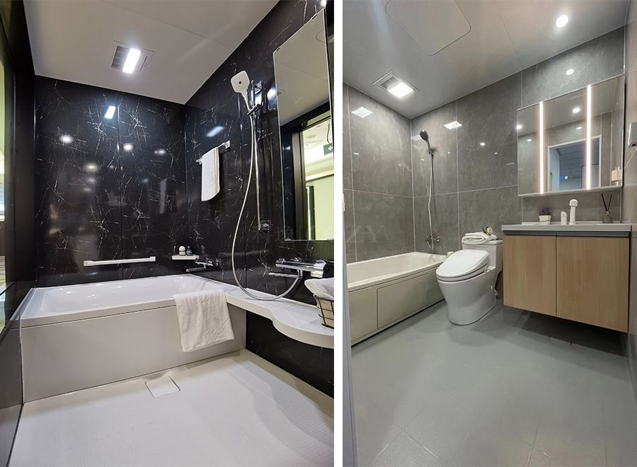 Baño prefabricado japonés impermeable todo en uno con bañera y función de inodoro (BUH1316)