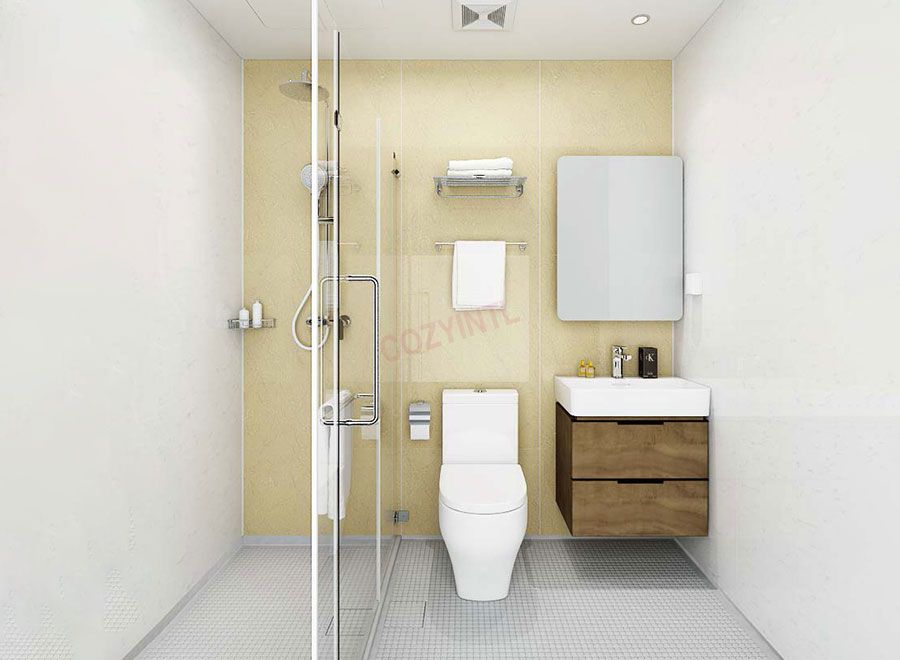 Baño con ducha de fibra de vidrio prefabricado impermeable con inodoro (BUE1422)