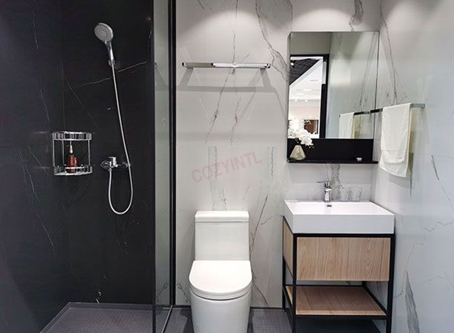 Baño con ducha de fibra de vidrio prefabricado impermeable con inodoro (BUE1422)