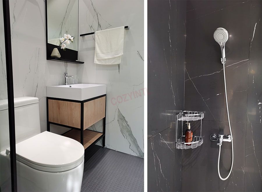 Baño con ducha de fibra de vidrio prefabricado impermeable con inodoro (BUE1422)