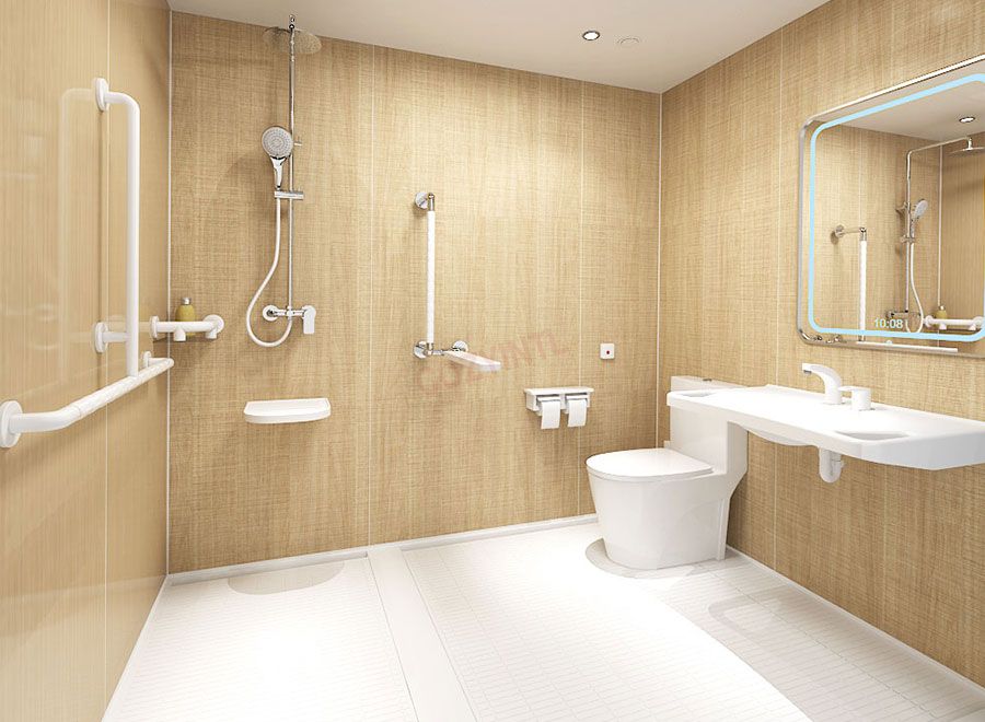 Unidad de baño prefabricada, unidades de baño prefabricadas con inodoro y reposabrazos para hospitales (BUN1624)