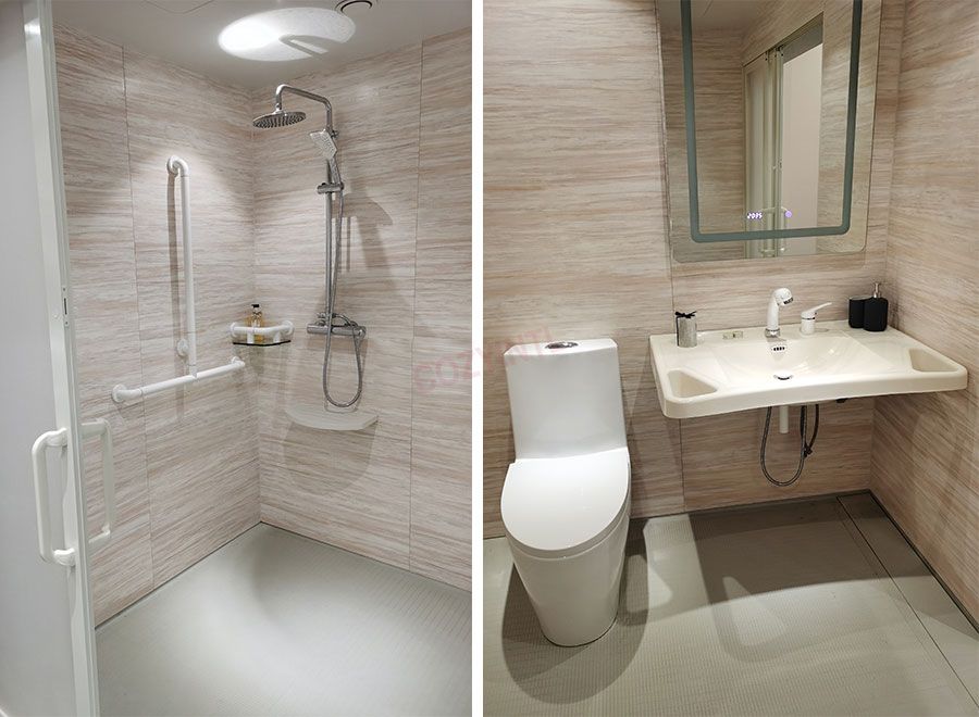 Unidad de baño prefabricada, unidades de baño prefabricadas con inodoro y reposabrazos para hospitales (BUN1624)
