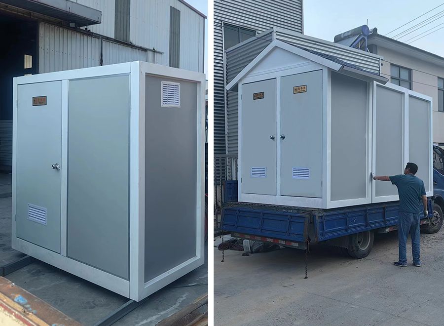 Toilette portátil multifuncional con doble puerta, estable y móvil, para uso exterior