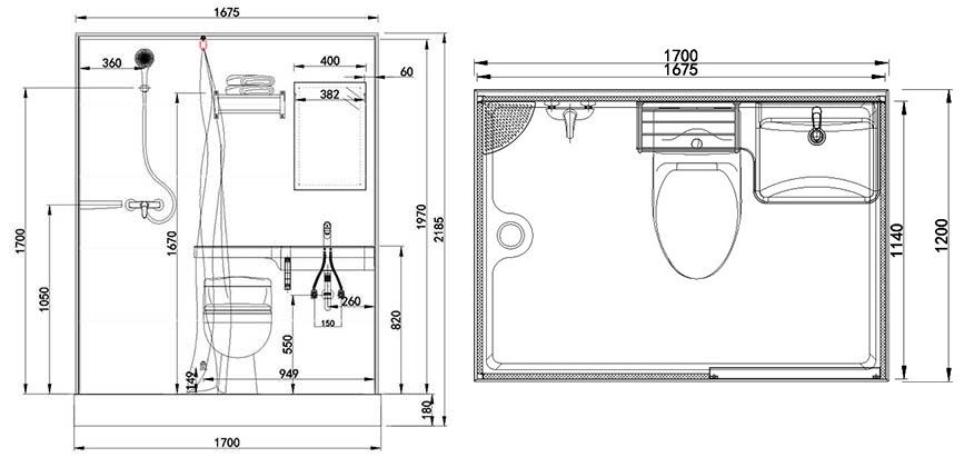 Modular todo en un baño inodoro para hoteles (MTU1217)