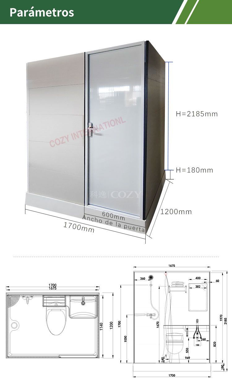Modular todo en un baño inodoro para hoteles (MTU1217)