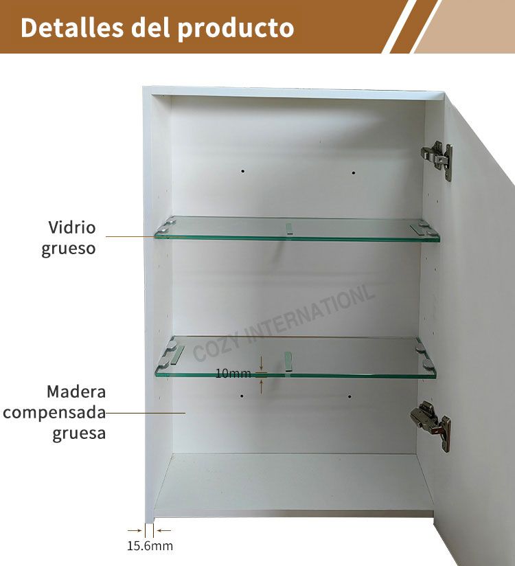 Armario de espejo y armario de baño con 3 estantes de almacenamiento