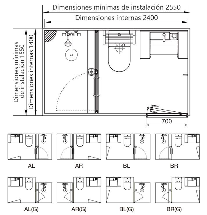 Caja de baño prefabricada con diseño único, contenedor con ducha (BUX1424)