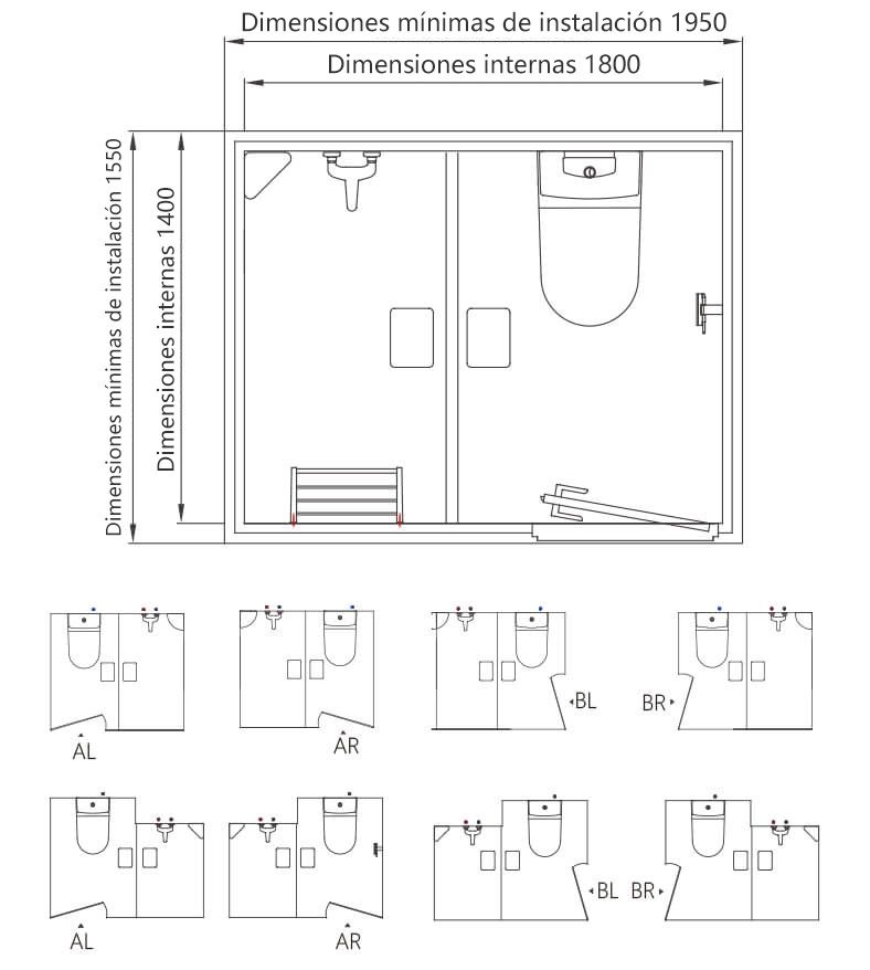 Baño combinado con inodoro y ducha de estilo japonés, prefabricado (BUH1418)
