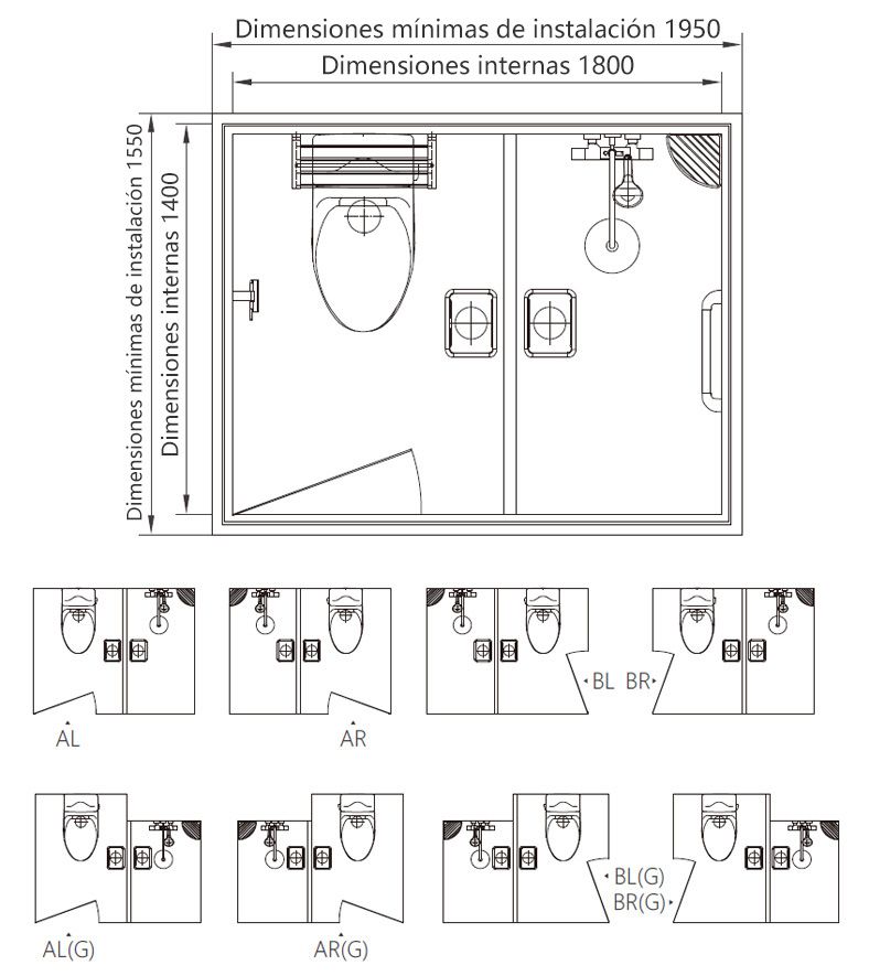 Unidad de baño prefabricada, unidad modular integral con inodoro y ducha (BUH1418)