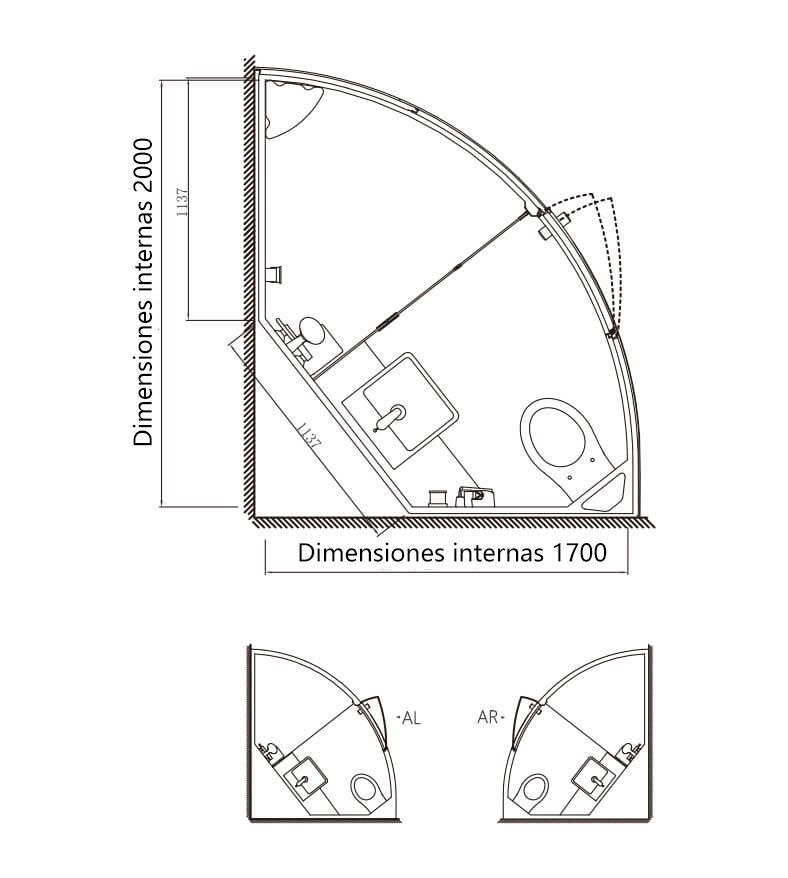 Unidad de baño prefabricada con ducha y baño (BUL1720-tinghe)