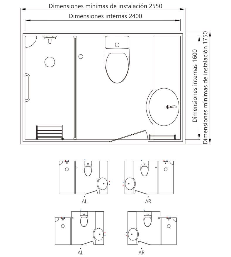 Bañeras prefabricadas de diseño sencillo con unidades modulares para inodoro en contenedor (BUL1624)