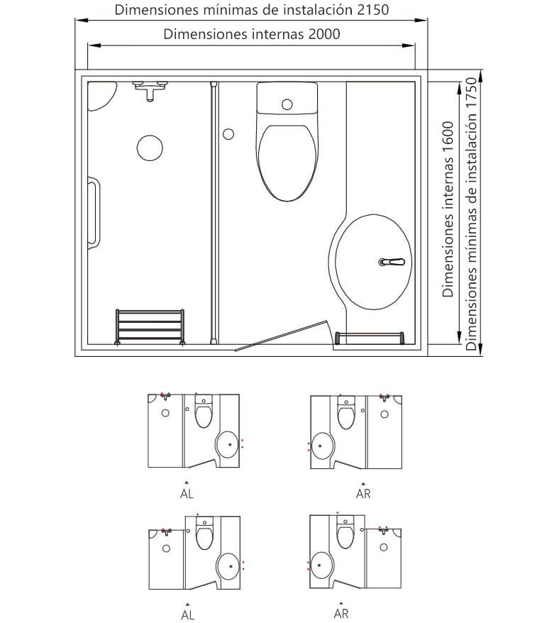 Unidad sanitaria prefabricada de buena calidad, unidad integral para baño en hoteles (BUL1620)