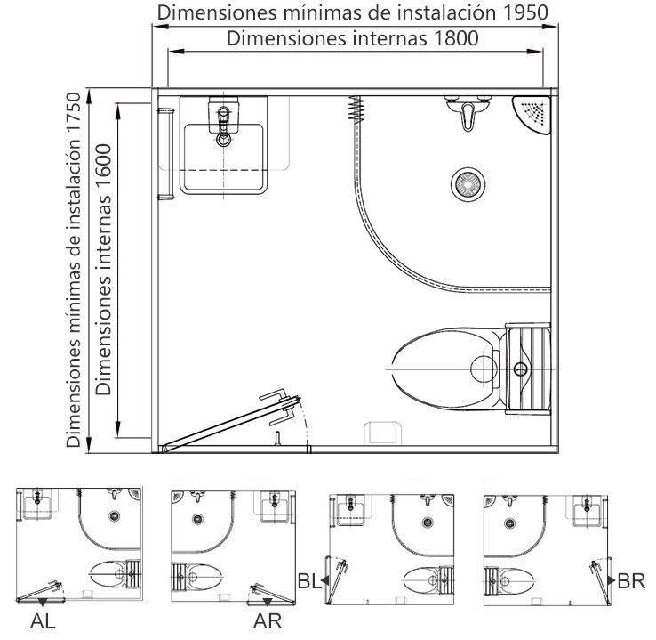 Unidad de baño con ducha y toa prefabricada impermeable SMC de una sola pieza para apartamentos (BUL1618)