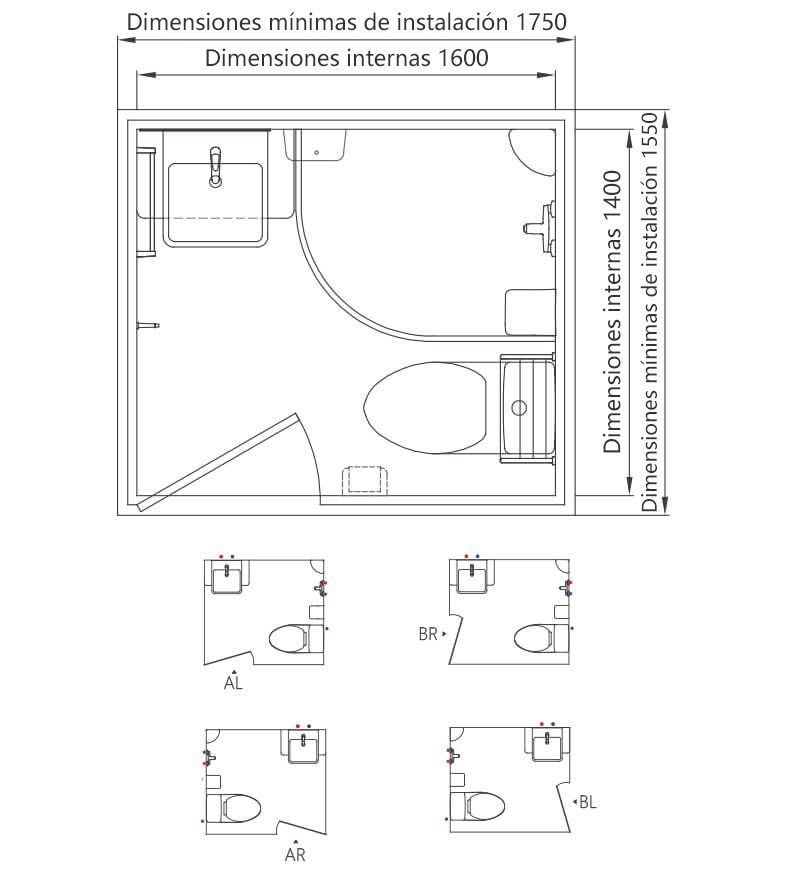Unidad de baño prefabricada en paquete plano (BUL1416)