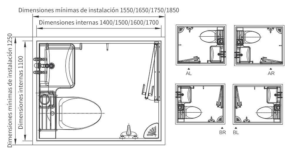 Unidades de baño simples, todo en uno