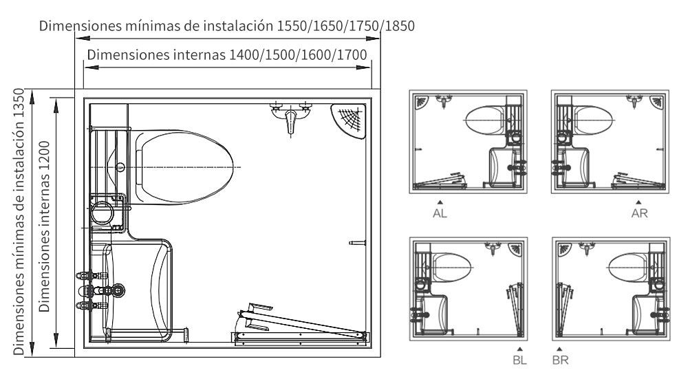 Estilo blanco puro, cabinas de baño prefabricadas integradas