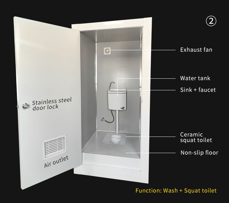 Toilette móvil portátil de pequeño tamaño para exteriores, con función de lavado y defecación, fácil de instalar