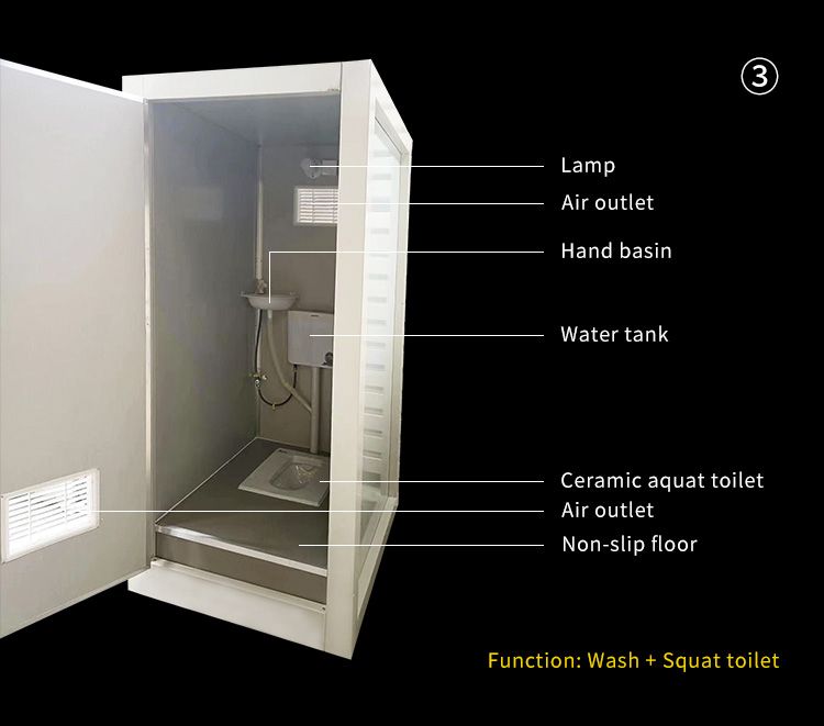 Toilette móvil portátil de pequeño tamaño para exteriores, con función de lavado y defecación, fácil de instalar